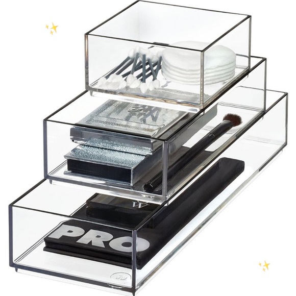 iDesign Onyx Acrylic Cosmetic Organizer Bundle Collection 3pcs Stack & Slide Bin - Picture 2 of 3